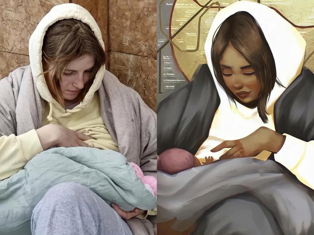 У Неаполі з'явилася ікона, прототипом для якої стало фото киянки, що годує дитину груддю в метро під час бомбардувань